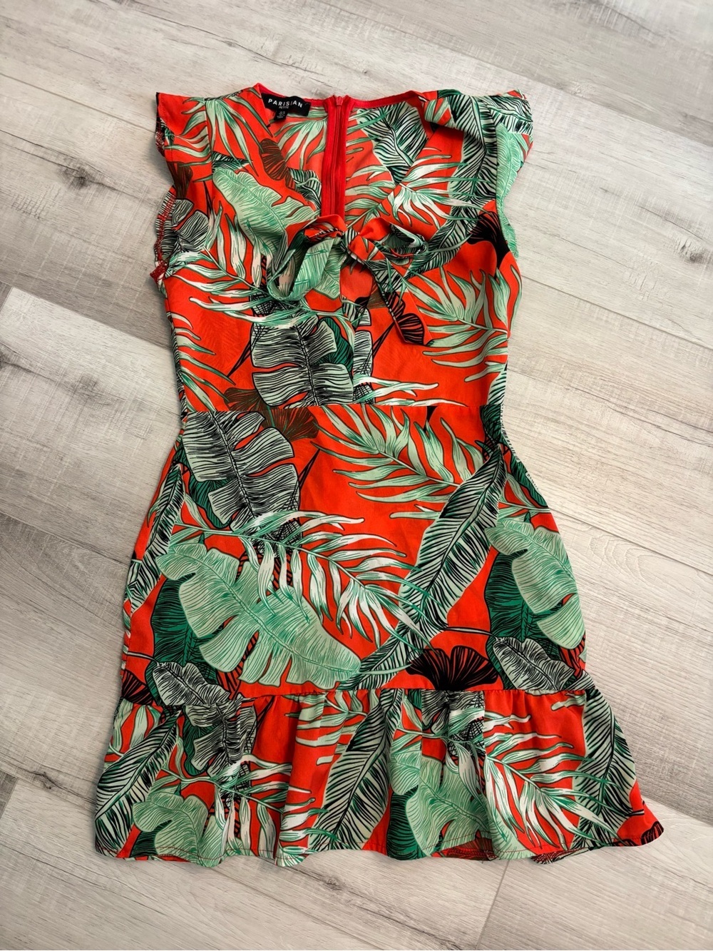 Parisian Tropical Leaf Tie-Front Sundress Size 6